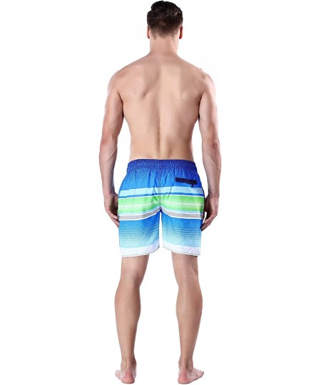 Board Shorts Men's Quick Dry Swim Trunks Bathing Suit Striped Shorts with Pockets (X-Large / 42-44 Inches- Ocean Blue) - Ocea...