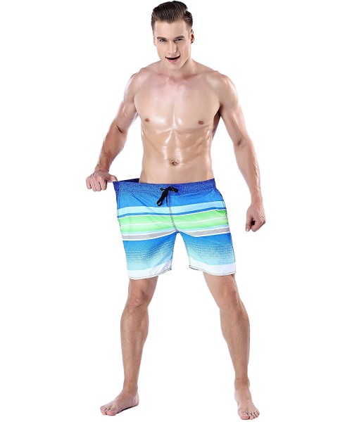 Board Shorts Men's Quick Dry Swim Trunks Bathing Suit Striped Shorts with Pockets (X-Large / 42-44 Inches- Ocean Blue) - Ocea...