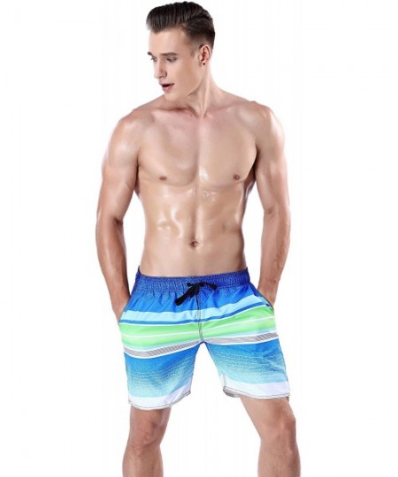 Board Shorts Men's Quick Dry Swim Trunks Bathing Suit Striped Shorts with Pockets (X-Large / 42-44 Inches- Ocean Blue) - Ocea...