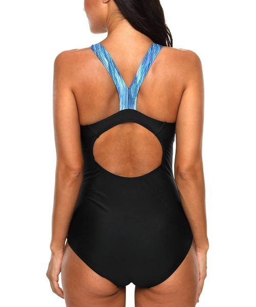 Racing Women's One Piece Athletic Racerback Swimsuit Slimming Bathing Suit - Black&blue - CN18DWEZXQ3