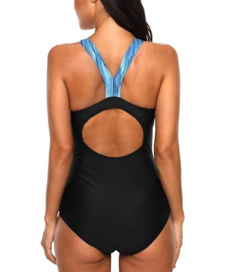 Racing Women's One Piece Athletic Racerback Swimsuit Slimming Bathing Suit - Black&blue - CN18DWEZXQ3