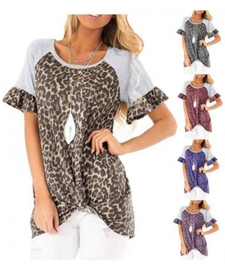 Rash Guards Leopard Print Tops for Women Camouflage Print Short Sleeve Shirt Slim Fit Tops Ladies Blouse - Zb-khaki - C91973E...