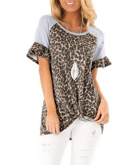 Rash Guards Leopard Print Tops for Women Camouflage Print Short Sleeve Shirt Slim Fit Tops Ladies Blouse - Zb-khaki - C91973E...