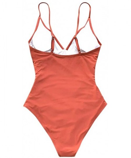 One-Pieces V Neck One Piece Swimsuits with Ruching Bathing Suits Tummy Control Beach Swimwear Plain Monokini for Women Orange...