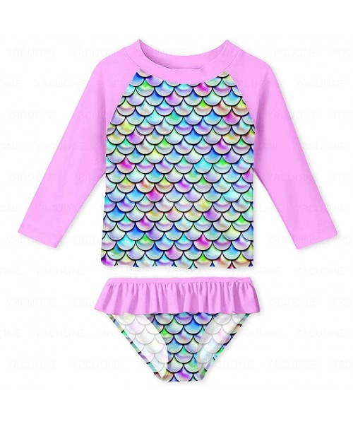 Sets Girls Long Sleeve Rashguard Swimsuit Set Two Piece Beach Bikinki Swimwear Bathing Suits with UPF 50+ 2-8 Years - Mermaid...