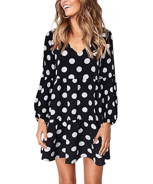 Cover-Ups Women Dresses Women Casual Dresss Women Casual Dot Printing Round Neck Dress Long Sleeve Evening Party Dress Z 3 Bl...