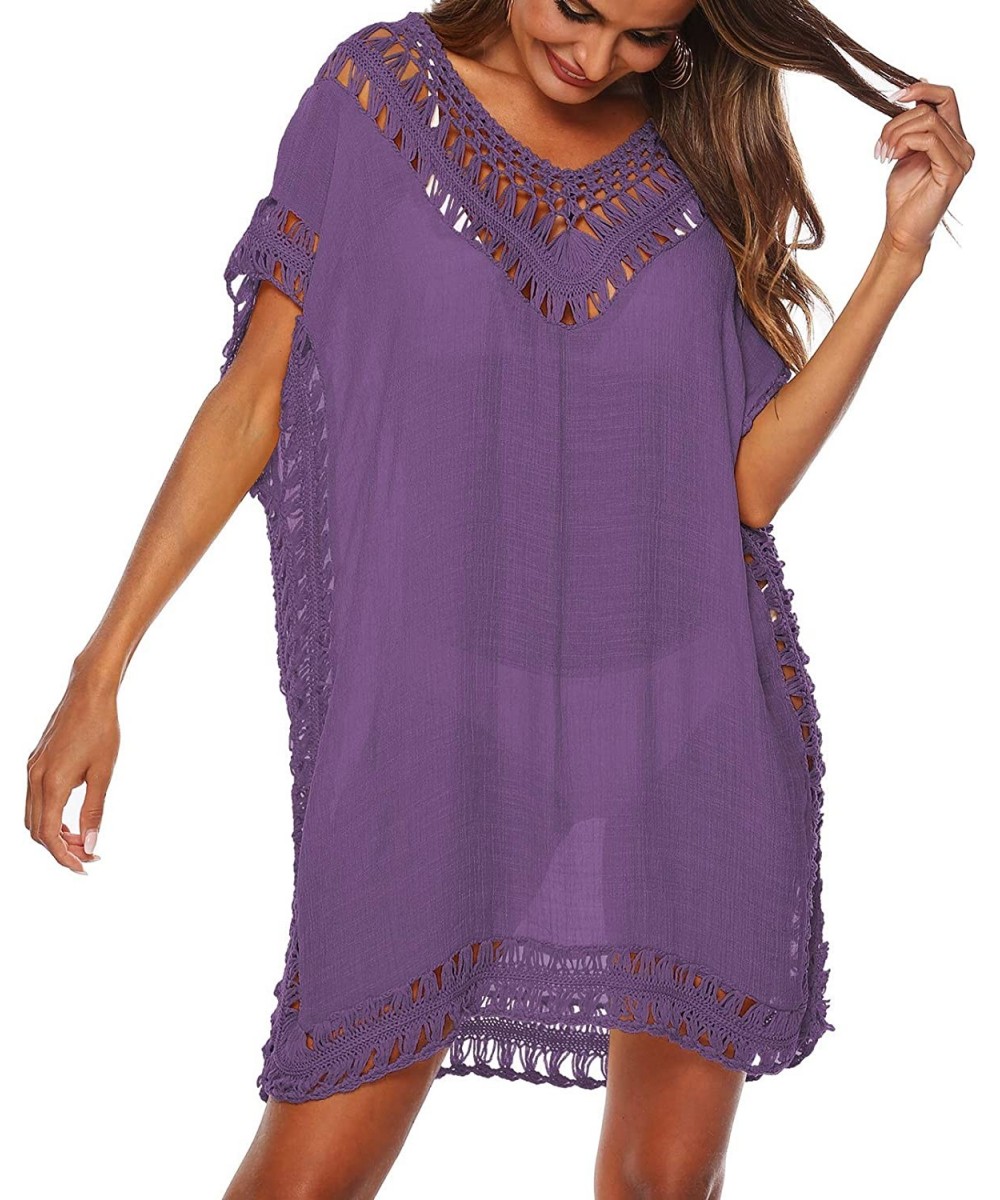 Cover-Ups Women Plus Size Swimwear Cover Ups Sexy Bikini Bathing Suit Beach Dress Swim Coverups for Women - Purple - C318UALUTSY