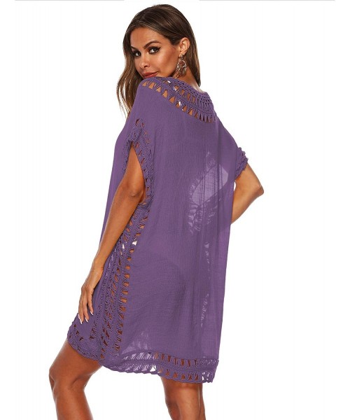 Cover-Ups Women Plus Size Swimwear Cover Ups Sexy Bikini Bathing Suit Beach Dress Swim Coverups for Women - Purple - C318UALUTSY