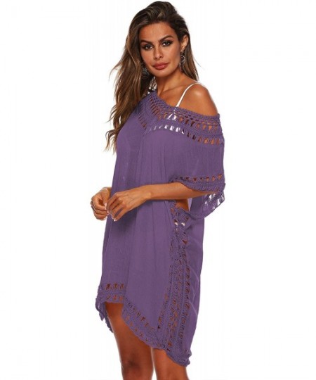 Cover-Ups Women Plus Size Swimwear Cover Ups Sexy Bikini Bathing Suit Beach Dress Swim Coverups for Women - Purple - C318UALUTSY