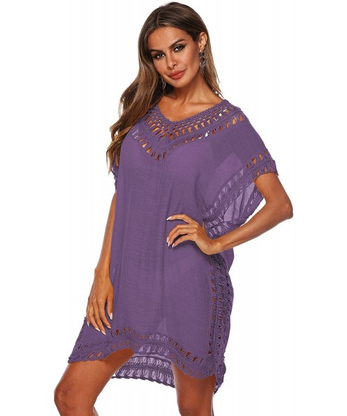 Cover-Ups Women Plus Size Swimwear Cover Ups Sexy Bikini Bathing Suit Beach Dress Swim Coverups for Women - Purple - C318UALUTSY