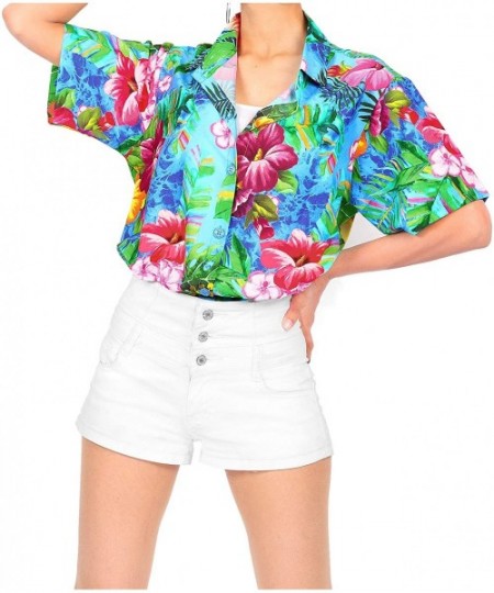 Cover-Ups Women Hawaiian Shirt Button Down Collar Party Casual Swim Aloha Beach - Blue_x221 - CY18GXZQ43O