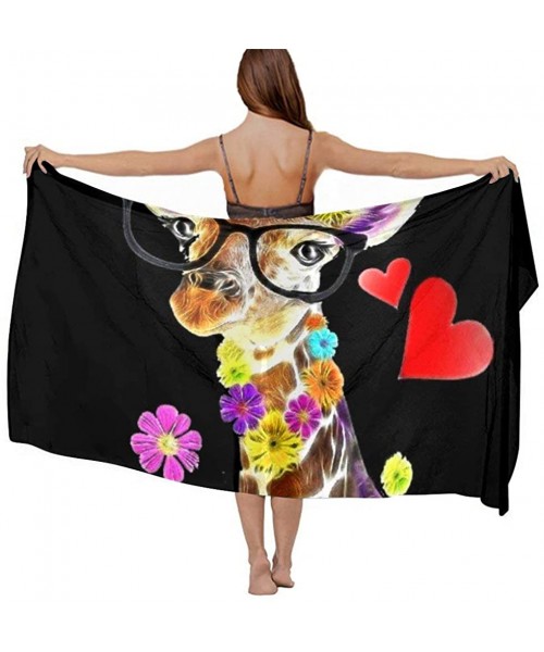 Cover-Ups Women Chiffon Scarf Shawl Wrap Sunscreen Beach Swimsuit Bikini Cover Up - Sweet Flower Giraffe Wear Glasses Black -...