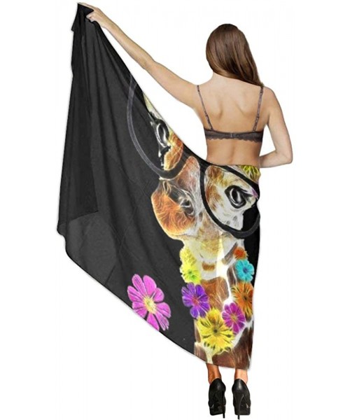 Cover-Ups Women Chiffon Scarf Shawl Wrap Sunscreen Beach Swimsuit Bikini Cover Up - Sweet Flower Giraffe Wear Glasses Black -...