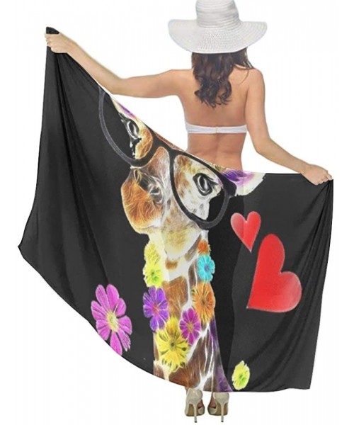 Cover-Ups Women Chiffon Scarf Shawl Wrap Sunscreen Beach Swimsuit Bikini Cover Up - Sweet Flower Giraffe Wear Glasses Black -...