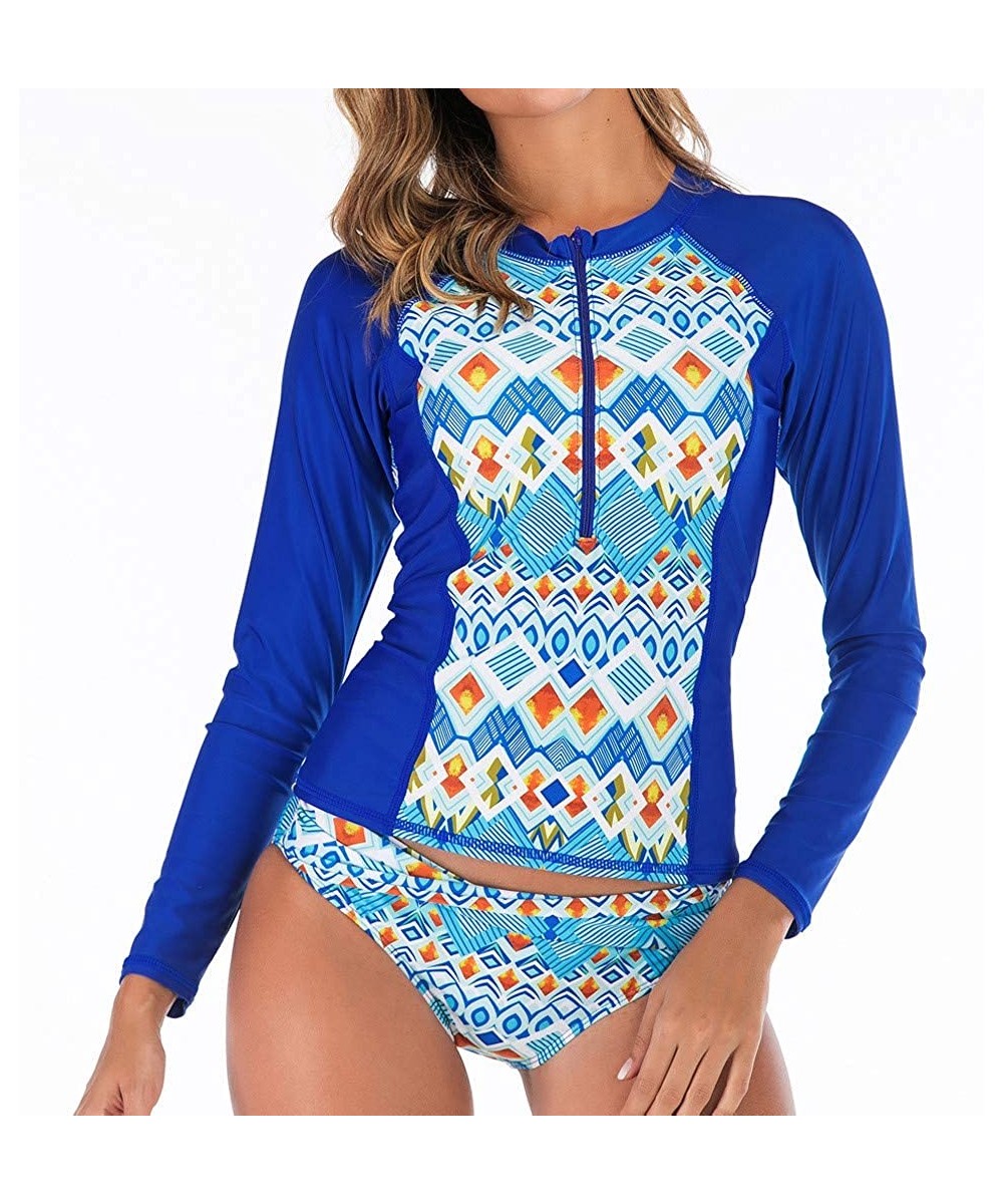 Tankinis Womens Fashion Long Sleeve Floral Surfing Suit Rashguard UV Sun Protection Swimsuit UPF 50+ Bikini Bathing Suit Blue...