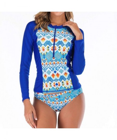 Tankinis Womens Fashion Long Sleeve Floral Surfing Suit Rashguard UV Sun Protection Swimsuit UPF 50+ Bikini Bathing Suit Blue...