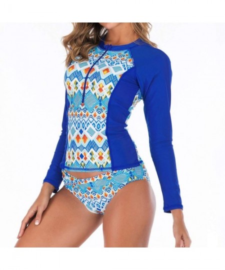 Tankinis Womens Fashion Long Sleeve Floral Surfing Suit Rashguard UV Sun Protection Swimsuit UPF 50+ Bikini Bathing Suit Blue...