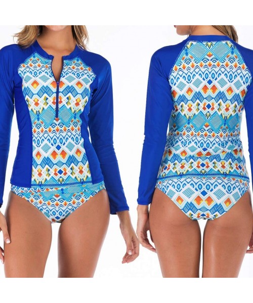 Tankinis Womens Fashion Long Sleeve Floral Surfing Suit Rashguard UV Sun Protection Swimsuit UPF 50+ Bikini Bathing Suit Blue...