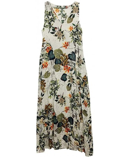 Cover-Ups Maxi Dress For Women丨deep Boho Print Dress丨womens Loose Party Dress - Beige - C318SQ7RA8R