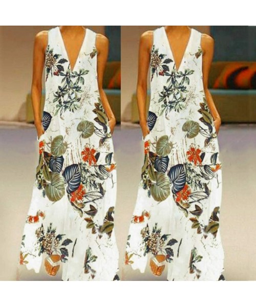 Cover-Ups Maxi Dress For Women丨deep Boho Print Dress丨womens Loose Party Dress - Beige - C318SQ7RA8R