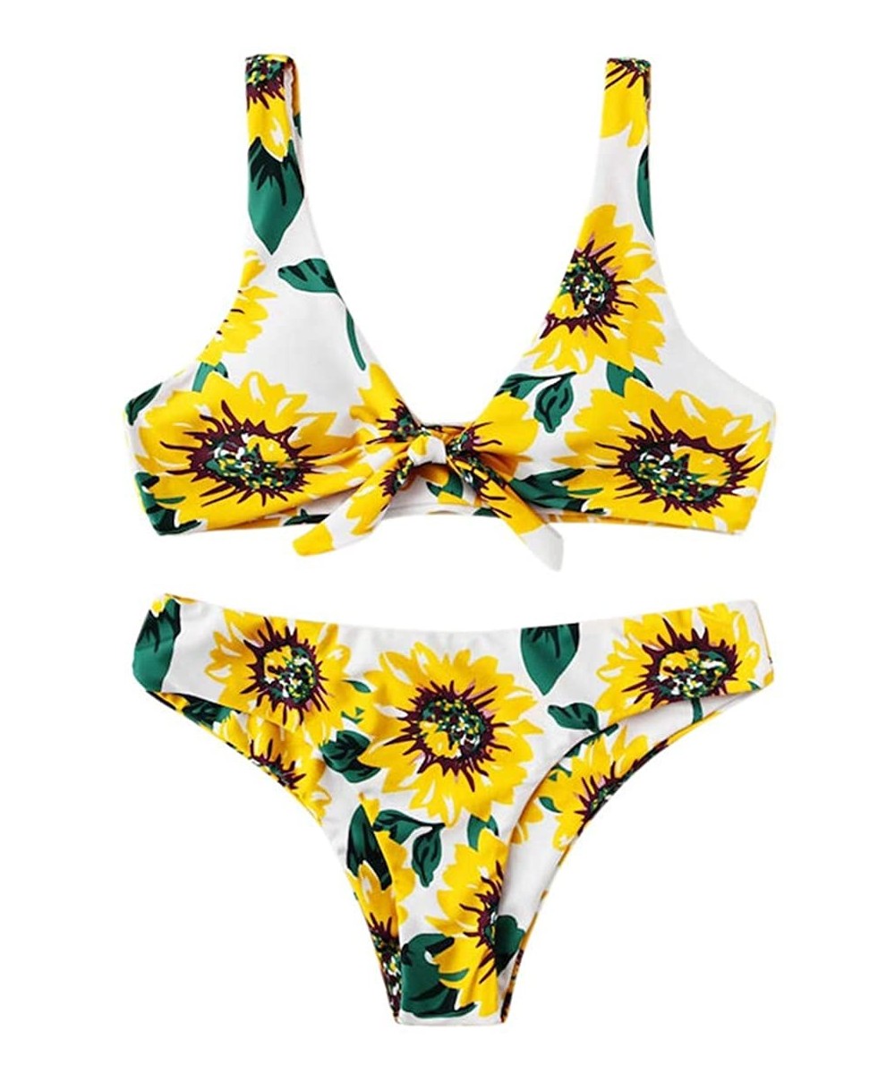 Sets Bikini Swimsuits for Women- Two Piece Sunflower Push-Up Bikini Padded Bathing Suits Womens Plus Size Swimwears - Za-amar...