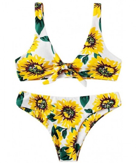 Sets Bikini Swimsuits for Women- Two Piece Sunflower Push-Up Bikini Padded Bathing Suits Womens Plus Size Swimwears - Za-amar...