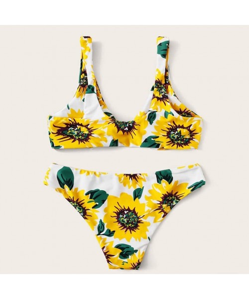 Sets Bikini Swimsuits for Women- Two Piece Sunflower Push-Up Bikini Padded Bathing Suits Womens Plus Size Swimwears - Za-amar...