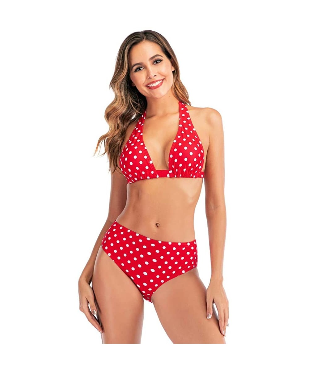 Rash Guards Women High Waist Bikini Push Up Bikinis Print Swimsuit Female Beachwear Swimwear - H-red - CP1962GARKX