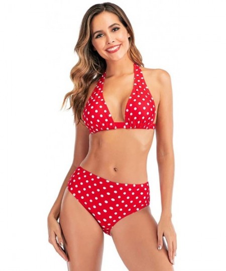 Rash Guards Women High Waist Bikini Push Up Bikinis Print Swimsuit Female Beachwear Swimwear - H-red - CP1962GARKX