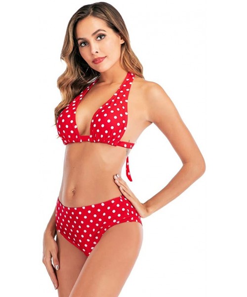 Rash Guards Women High Waist Bikini Push Up Bikinis Print Swimsuit Female Beachwear Swimwear - H-red - CP1962GARKX