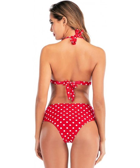 Rash Guards Women High Waist Bikini Push Up Bikinis Print Swimsuit Female Beachwear Swimwear - H-red - CP1962GARKX