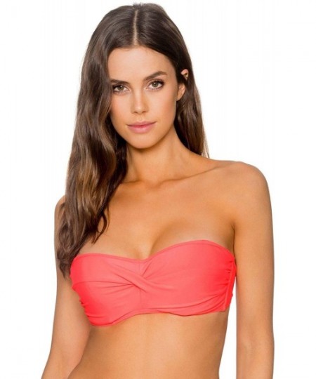 Tops Women's Iconic Twist Bra Sized Bandeau Bikini Top Swimsuit - Bright Guava - CA18C52EW07