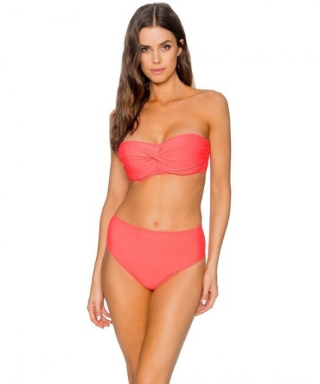 Tops Women's Iconic Twist Bra Sized Bandeau Bikini Top Swimsuit - Bright Guava - CA18C52EW07