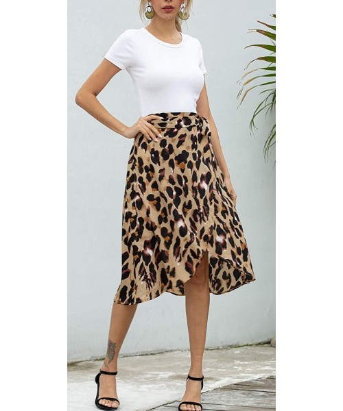 Cover-Ups Womens Leopard Skirt Beach Cover Up Wraps Skirt Chiffon Swimsuit Midi Wrap Skirts - Coffee - CZ196RIG8EH