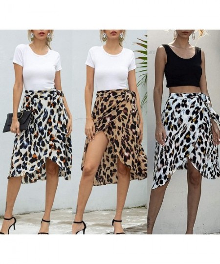 Cover-Ups Womens Leopard Skirt Beach Cover Up Wraps Skirt Chiffon Swimsuit Midi Wrap Skirts - Coffee - CZ196RIG8EH