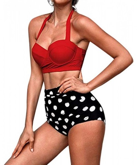 Sets Women Bikini Sets Two Piece Vintage Polka Dot High Waisted Tiered Swimsuit Bathing Suits Swimwear - Z-2 Red - C818THACNZ2