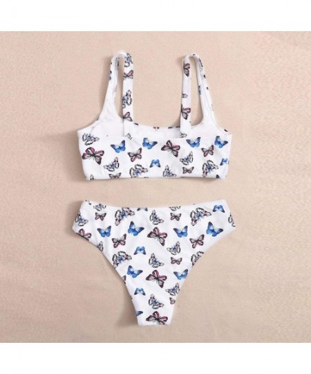 Sets Butterfly Bikini for Women- High Waist 2 Pieces Swimwear Printe Swimsuit Beachwear - White - CV190Z273L2