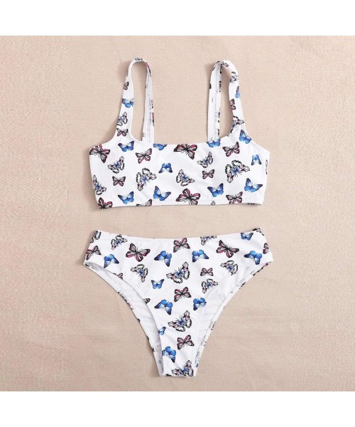 Sets Butterfly Bikini for Women- High Waist 2 Pieces Swimwear Printe Swimsuit Beachwear - White - CV190Z273L2