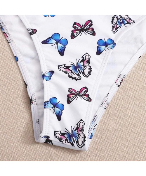 Sets Butterfly Bikini for Women- High Waist 2 Pieces Swimwear Printe Swimsuit Beachwear - White - CV190Z273L2