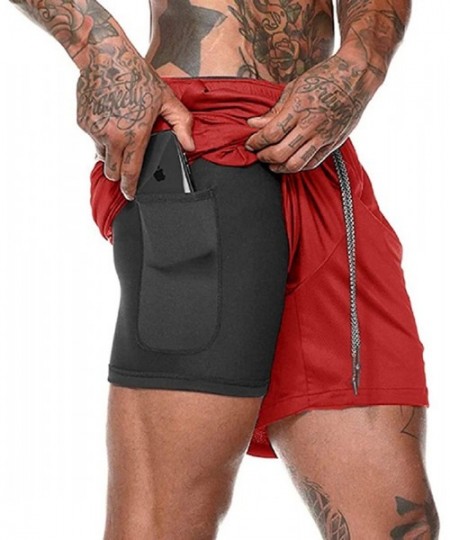 Racing Men Workout Gym Running Shorts Training with Inner Compression Quick Dry - Red-b - CC199ONRX03