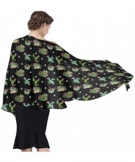 Cover-Ups Women Luxury Chiffon Swimwear Cover Up- Oversize Beach Sarong Shawl Wrap - Western Cactus Flowers Black - CO19C4U6UDX