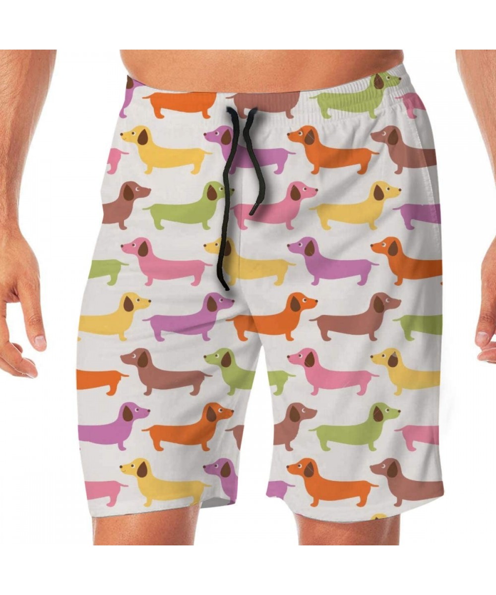 Board Shorts Tennis Ball and Racket Beach Board Shorts Quick Dry Drawstring Swim Trunks - Cartoon Dachshund Dog - CK19C5SKAWE