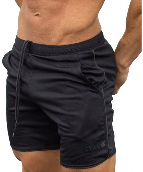 Racing Men's Gym Fitness Workout Shorts Bodybuilding Running Jogging Short Pants Sweat Shorts with Pockets - Black - CV196T2ZN4L