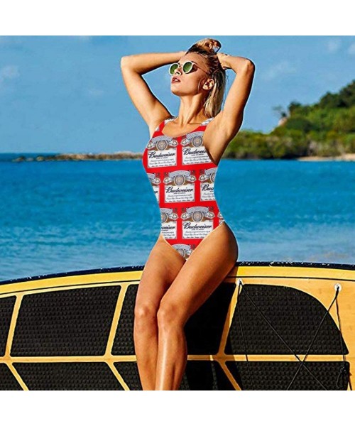 One-Pieces Women's Budweiser Swimsuit High Cut Low Back One Piece Swimwear Bathing Suits - Budwise Beer5 - CJ199UKZ8U3