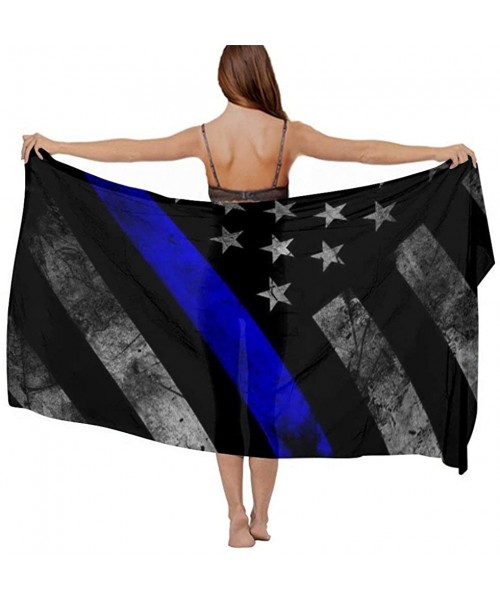 Cover-Ups Women Girl Fashion Chiffon Scarf Bikini Cover Up Summer Beach Sarong Wrap - Blue Line American Flag Black - C619C6N...