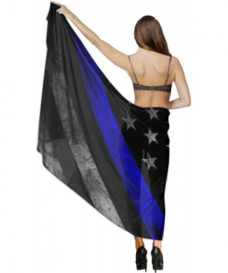 Cover-Ups Women Girl Fashion Chiffon Scarf Bikini Cover Up Summer Beach Sarong Wrap - Blue Line American Flag Black - C619C6N...