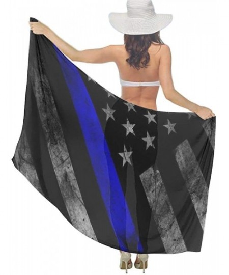 Cover-Ups Women Girl Fashion Chiffon Scarf Bikini Cover Up Summer Beach Sarong Wrap - Blue Line American Flag Black - C619C6N...