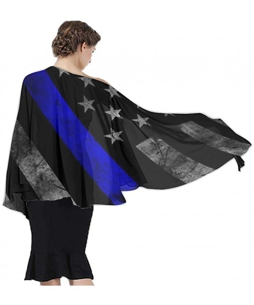 Cover-Ups Women Girl Fashion Chiffon Scarf Bikini Cover Up Summer Beach Sarong Wrap - Blue Line American Flag Black - C619C6N...