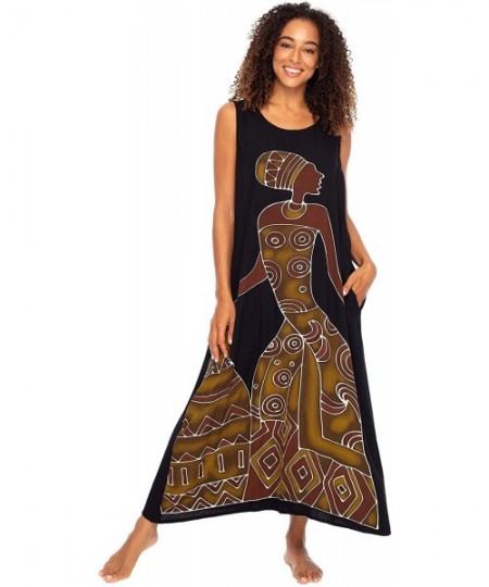 Cover-Ups Womens Long African Print Maxi Dress Swimsuit Cover Up Loose Sleeveless Beach Kaftan with Pockets Rayon Women Pot B...