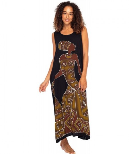 Cover-Ups Womens Long African Print Maxi Dress Swimsuit Cover Up Loose Sleeveless Beach Kaftan with Pockets Rayon Women Pot B...